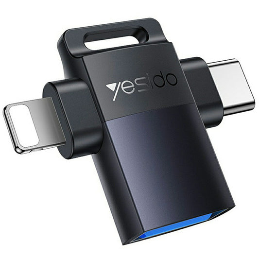 OTG-Adapter Lightning / USB-C - USB-A Yesido GS35, Grau