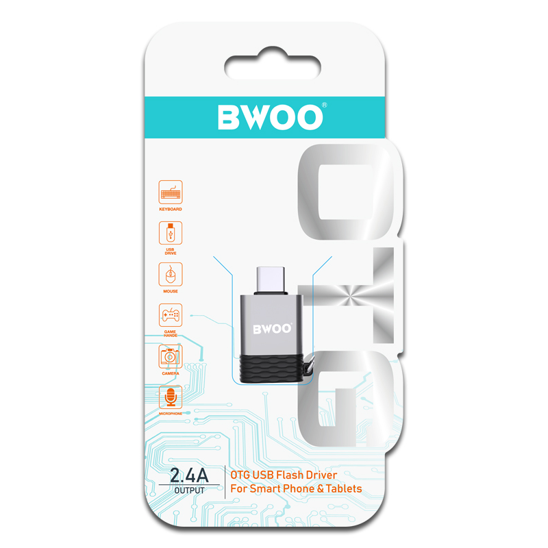 OTG-Adapter USB-A - USB-C BWOO BZ-35, Grau