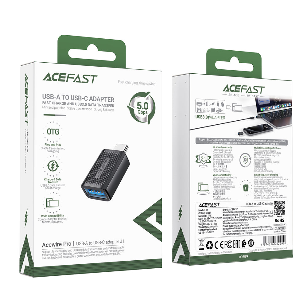 OTG USB-C to USB-A Acefast J1 Adapter, Black