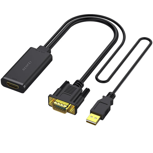 Benfei Video Adapter, VGA / USB-A - HDMI, 1080P, Black