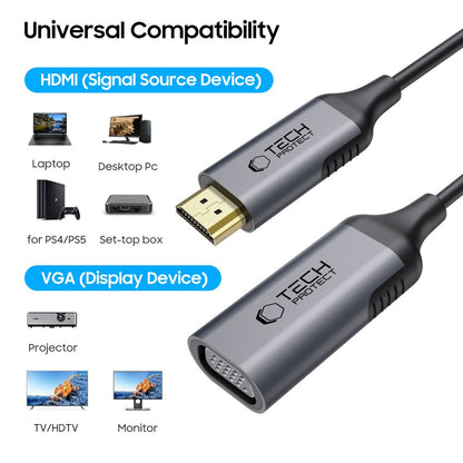 Videoadapter Tech-Protect Ultraboost, VGA - HDMI, 1080P, Schwarz