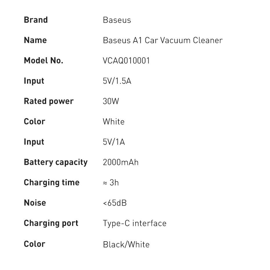 Baseus A1 VCAQ010002 Autostaubsauger