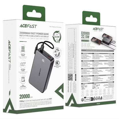 Externer Akku Acefast M29, 20000mAh, 22.5W, QC + PD, 1 x USB-A - 2 x USB-C, Schwarz