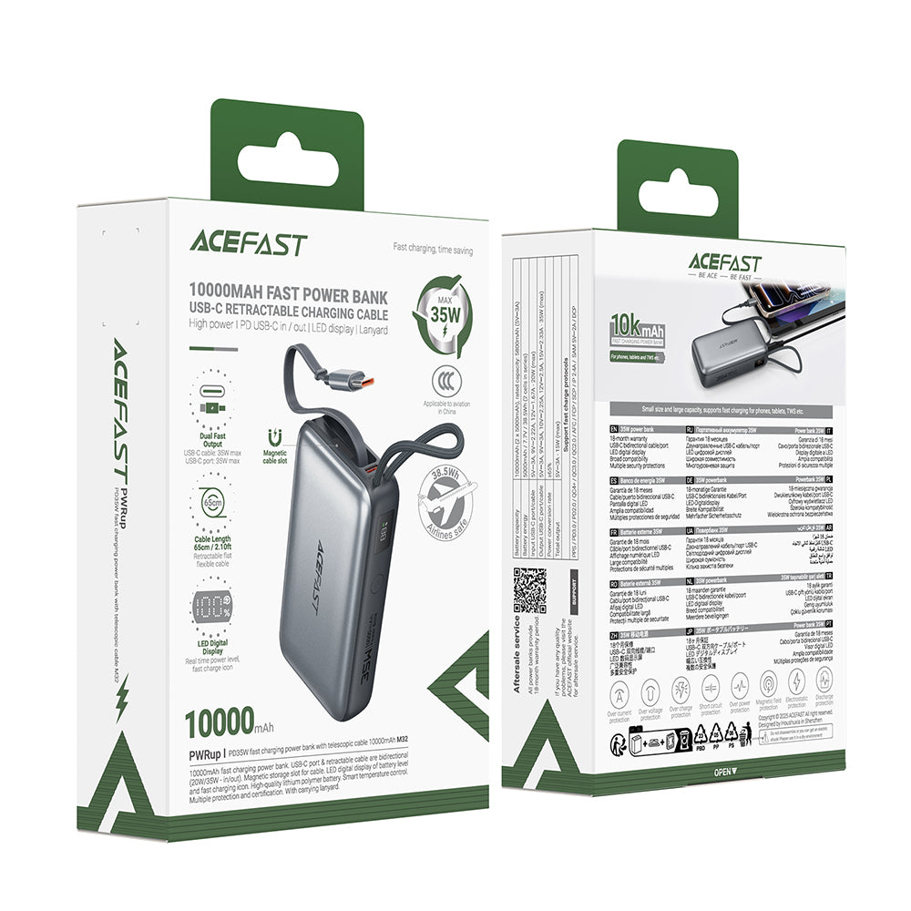 Externer Akku Acefast M32, 10000mAh, 35W, PD, 2 x USB-C, Grau