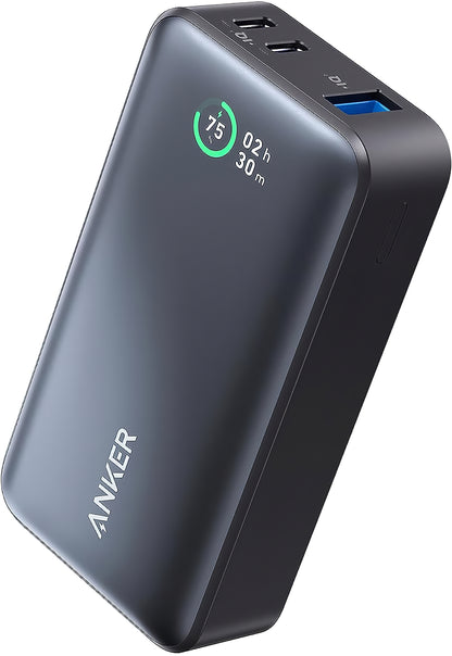 Externer Akku Anker 533, 10000 mAh, 30 W, QC + PD, 1 x USB-A – 2 x USB-C, Schwarz A1256G12