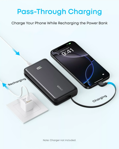 Externer Akku Anker Zolo, 20000mAh, 22.5W, QC + PD, 1 x USB-A - 2 x USB-C, Schwarz A110EH11