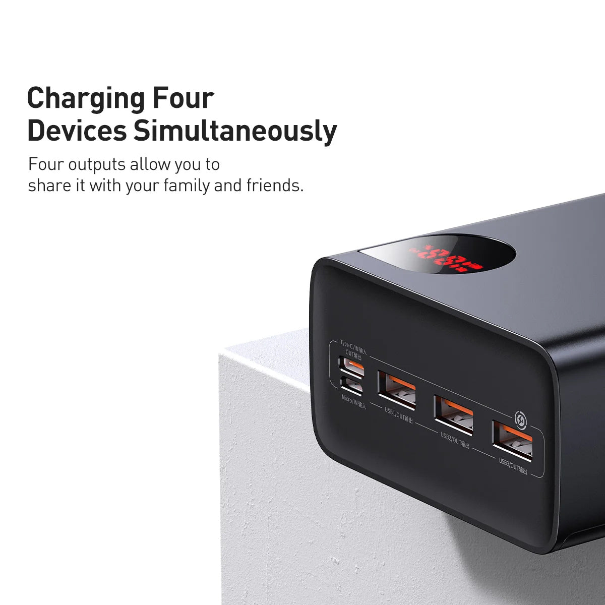 Externer Akku Baseus Adaman, 40000mAh, 22.5W, QC + PD, 1 x USB-C - 3 x USB-A, Schwarz