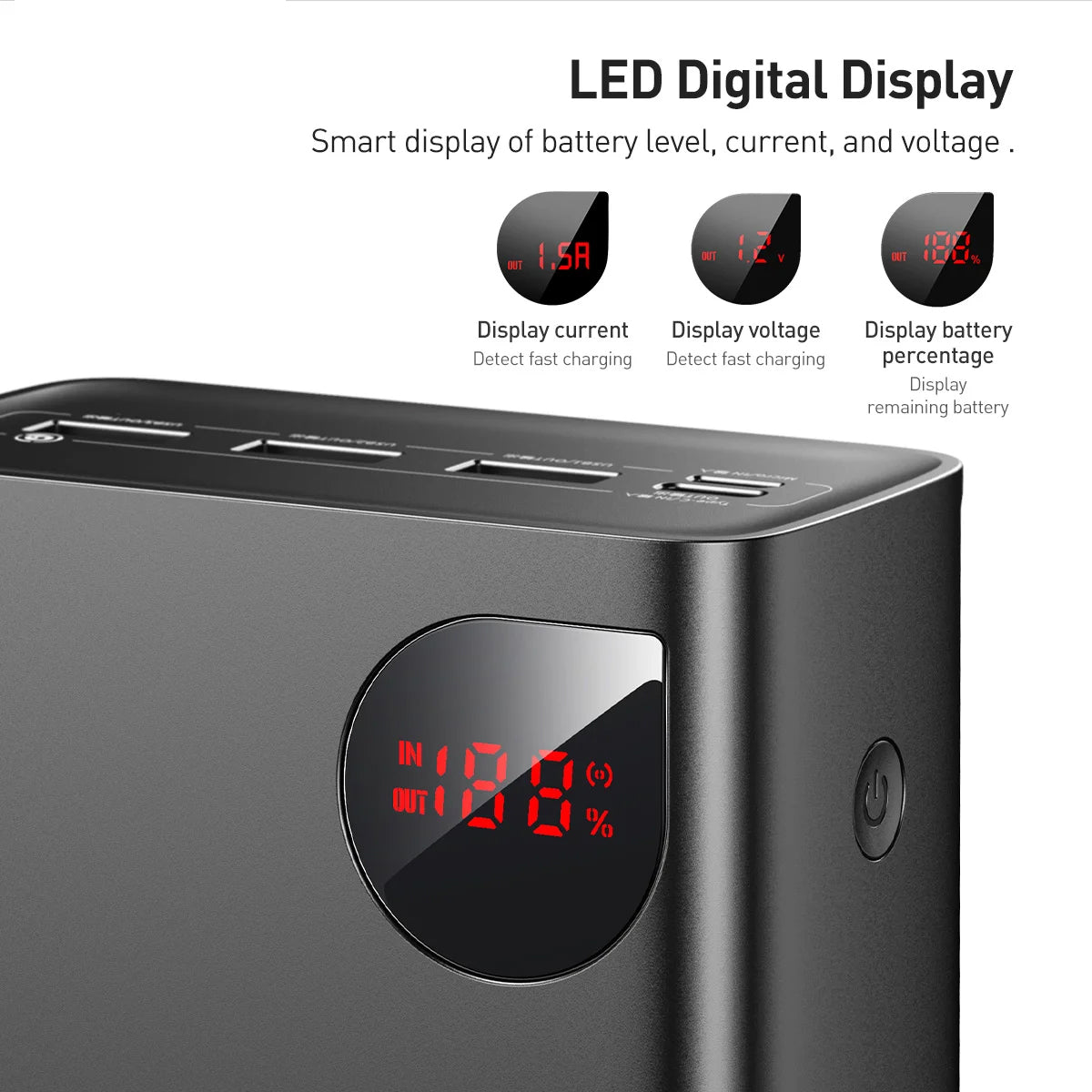 Externer Akku Baseus Adaman, 40000mAh, 22.5W, QC + PD, 1 x USB-C - 3 x USB-A, Schwarz