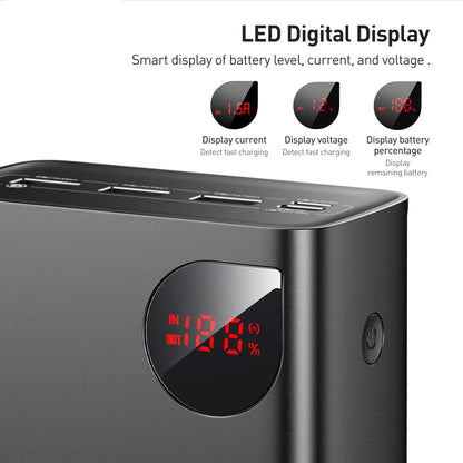 Externer Akku Baseus Adaman, 40000mAh, 22.5W, QC + PD, 1 x USB-C - 3 x USB-A, Schwarz