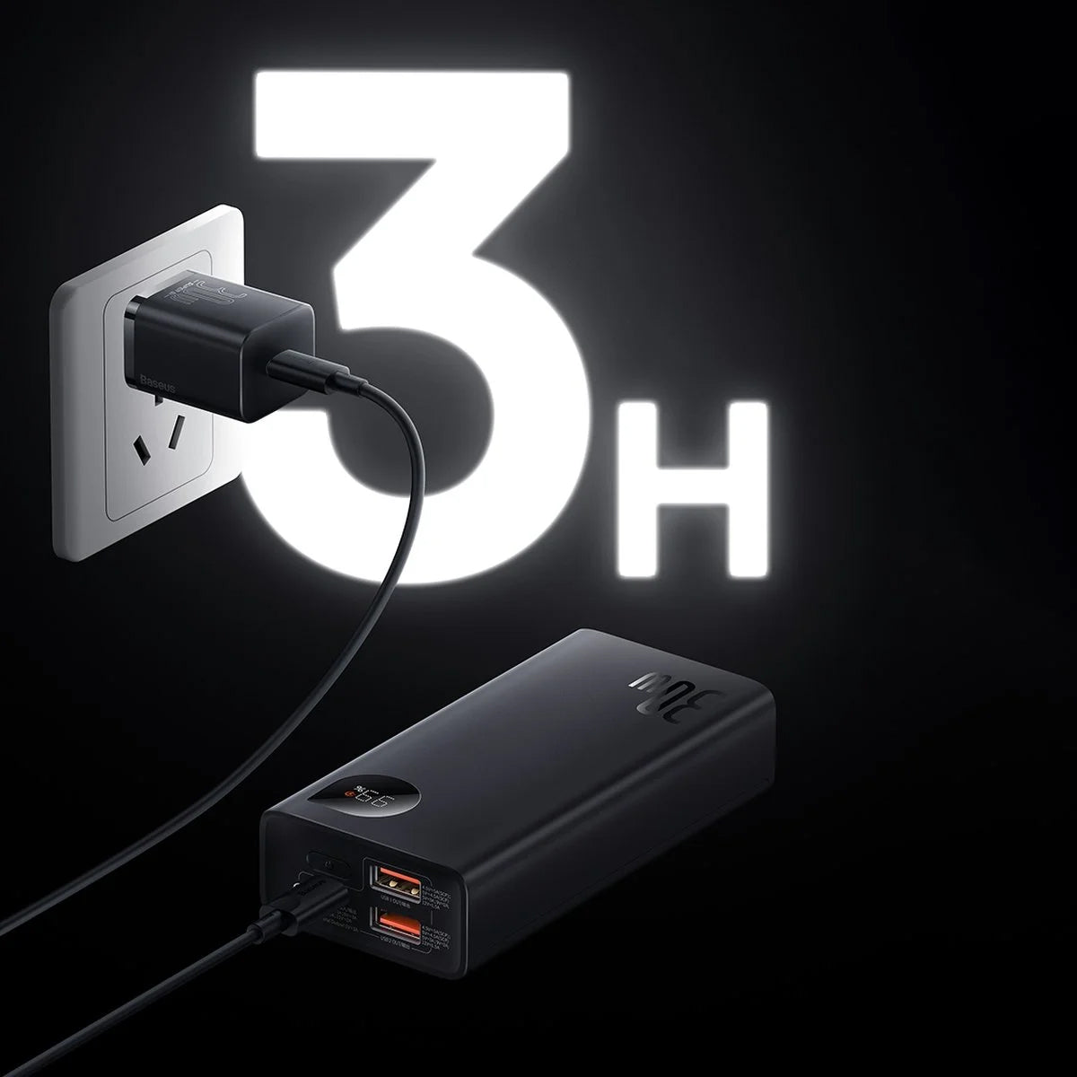 Externer Akku Baseus Adaman2, 10000mAh, 30W, QC + PD, 1 x USB-C - 2 x USB-A, Schwarz PPAD040101