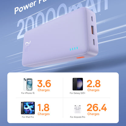 Externer Akku Baseus Airpow, 20000mAh, 20W, QC + PD, 1 x USB-A - 1 x USB-C, Lila P10022804513-00