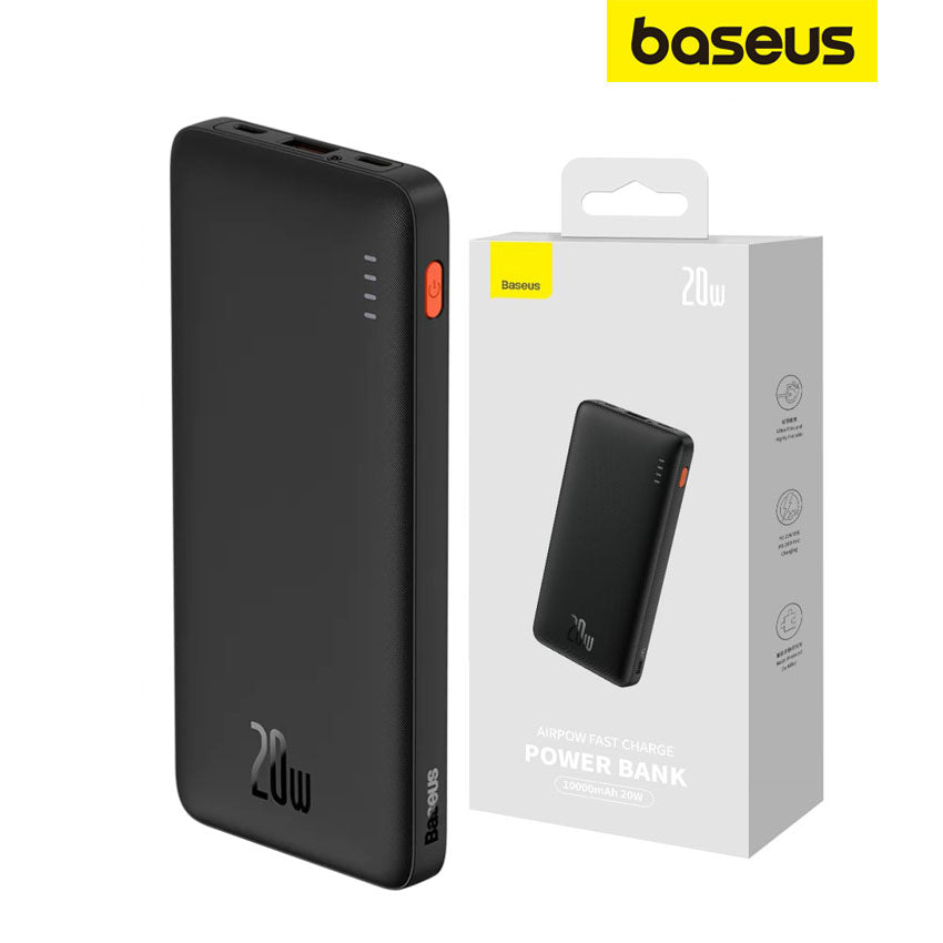 Externer Baseus Airpow-Akku, 10.000 mAh, 20 W, QC + PD, 1 x USB-A – 1 x USB-C, Schwarz PPQD090001