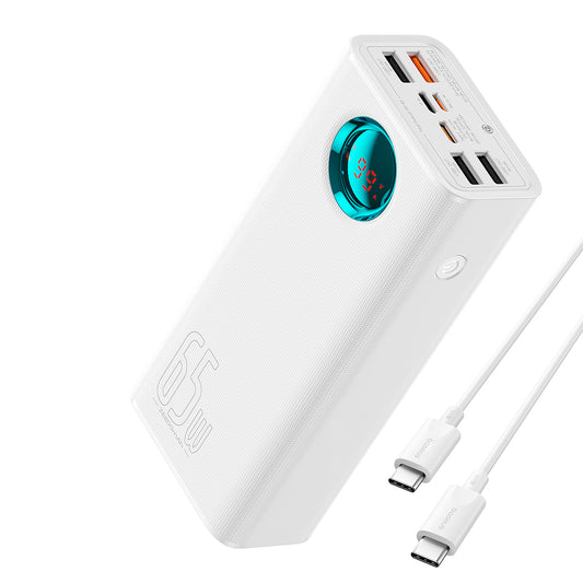 Externer Akku Baseus Amblight Digital Display, 26800mAh, 65W, QC + PD, 1 x USB-C - 4 x USB-A, Weiß P10022402223-00