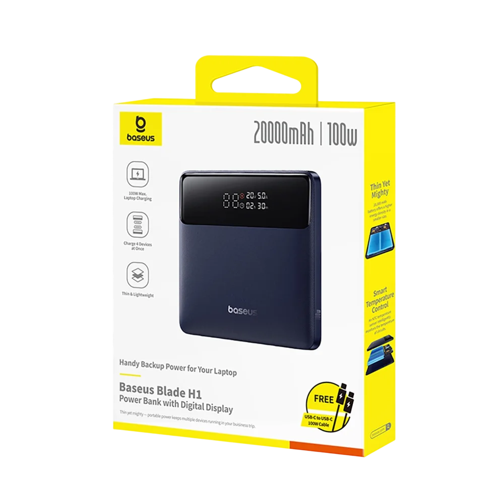 Externe Batterie Baseus Blade H1, 20000mAh, 100W, QC + PD, 2 x USB-A - 2 x USB-C, Schwarz P10021604123-00