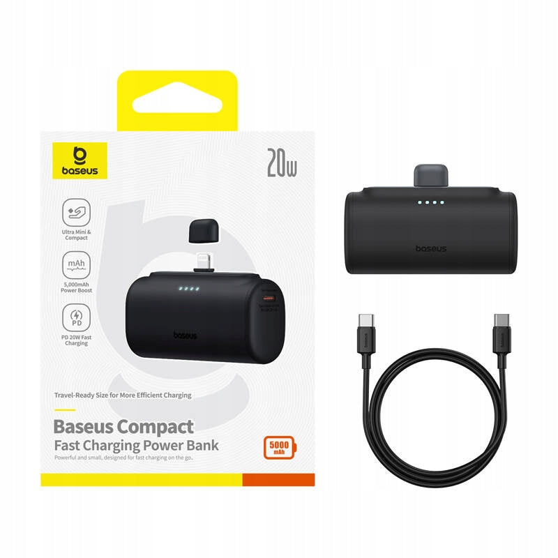 Externer Akku Baseus Compact, 5000mAh, 20W, PD, 1 x Lightning - 1 x USB-C, Schwarz P10068307113-00