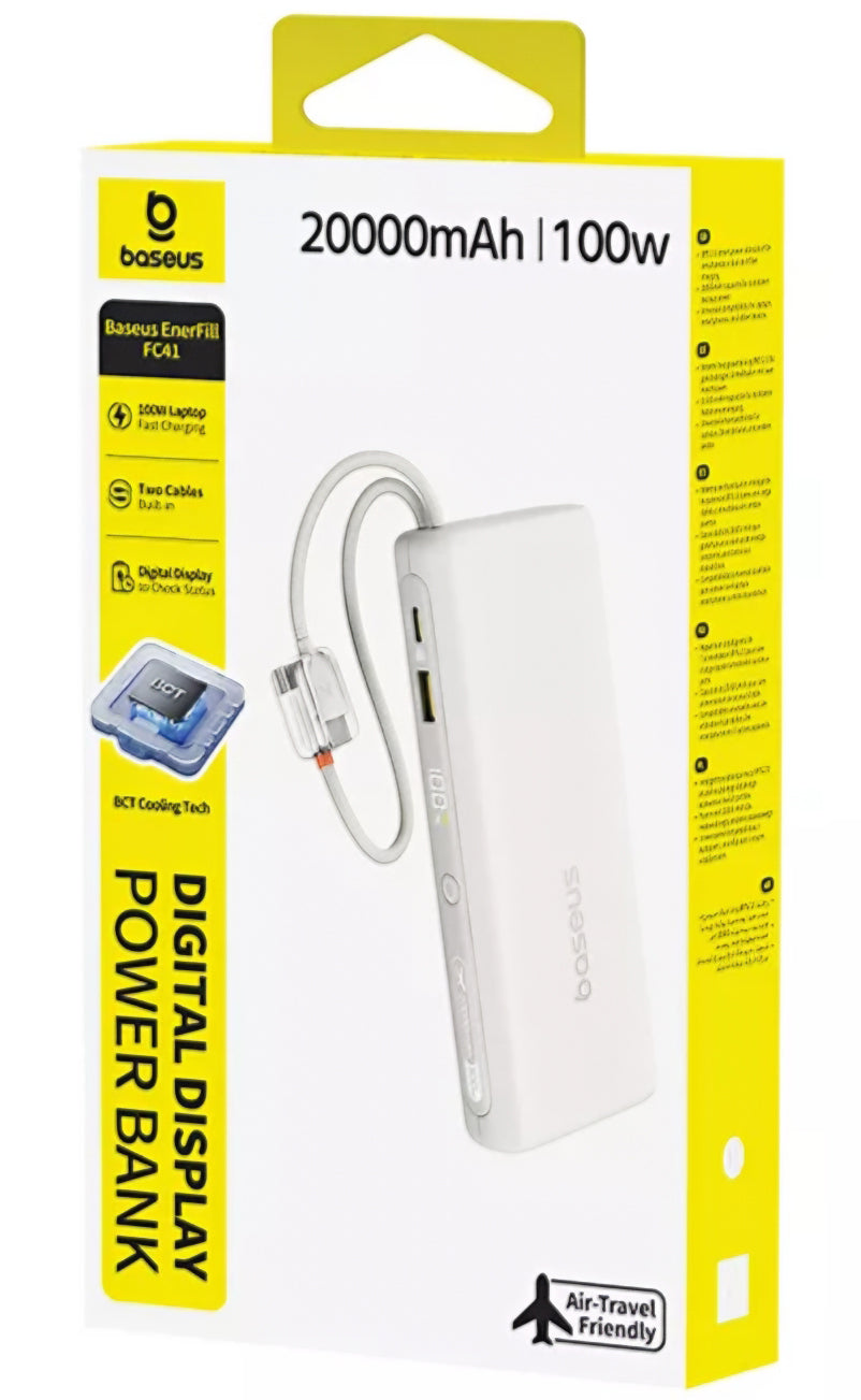 Externe Batterie Baseus EnerFill FC41, 20000mAh, 100W, QC + PD, 1 x USB-A - 3 x USB-C, Weiß E0028N04