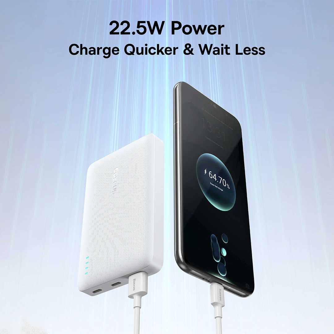 Externer Akku Baseus EnerFill FP21, 10000mAh, 22.5W, QC + PD, 1 x USB-A - 2 x USB-C, Weiß P1008210D213-00