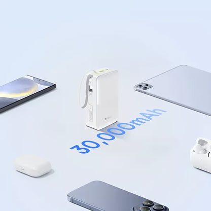 Externer Akku Baseus EnerFill Bipow2 Pro, 30000mAh, 22.5W, QC + PD, 1 x USB-A - 2 x USB-C, Weiß E0028101