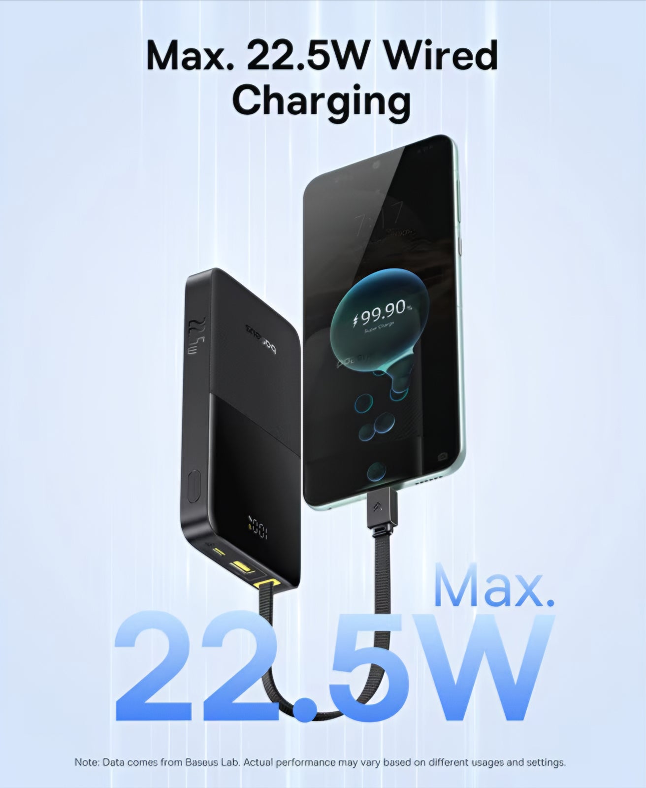 Externer Akku Baseus EnerFill Bipow2 Pro, 10000mAh, 22.5W, QC + PD, 1 x USB-A - 2 x USB-C, Schwarz E0027600