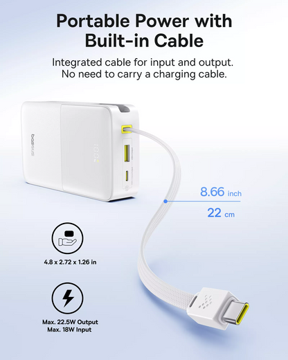 Externer Akku Baseus EnerFill Bipow2 Pro, 20000mAh, 22.5W, QC + PD, 1 x USB-A - 2 x USB-C, Weiß E0027700