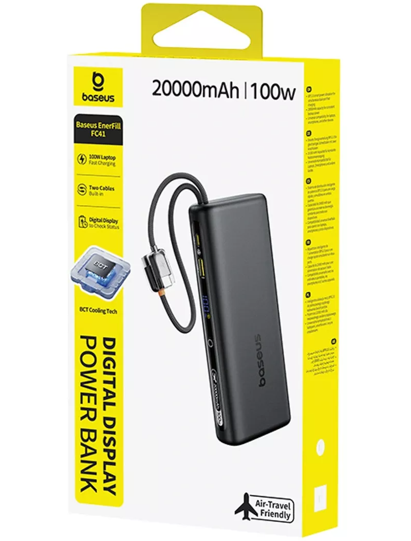 Baseus EnerFill FC41 External Battery, 20000mAh, 100W, QC + PD, 1 x USB-A - 3 x USB-C, Black E0028N03