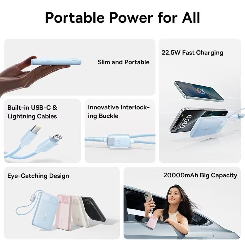 Externe Batterie Baseus EnerFill FC11, 20000mAh, 22,5W, QC + PD, 1 x Lightning - 1 x USB-A - 2 x USB-C, Schwarz E0027S04