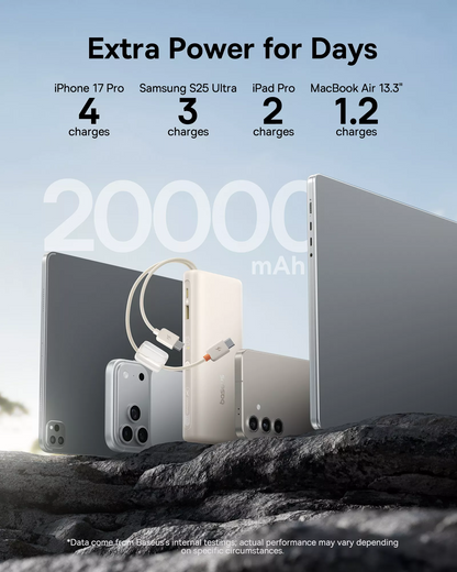 Externe Batterie Baseus EnerFill FC41, 20000mAh, 100W, QC + PD, 1 x USB-A - 3 x USB-C, Weiß E0028N04