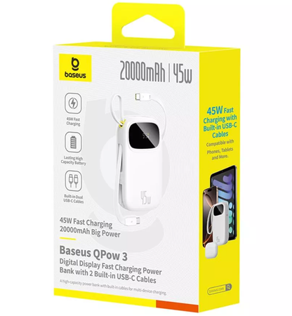 Externe Batterie Baseus EnerFill FC31, 20000mAh, 45W, QC + PD, 1 x Lightning - 1 x USB-A - 2 x USB-C, Weiß P10082105213-00