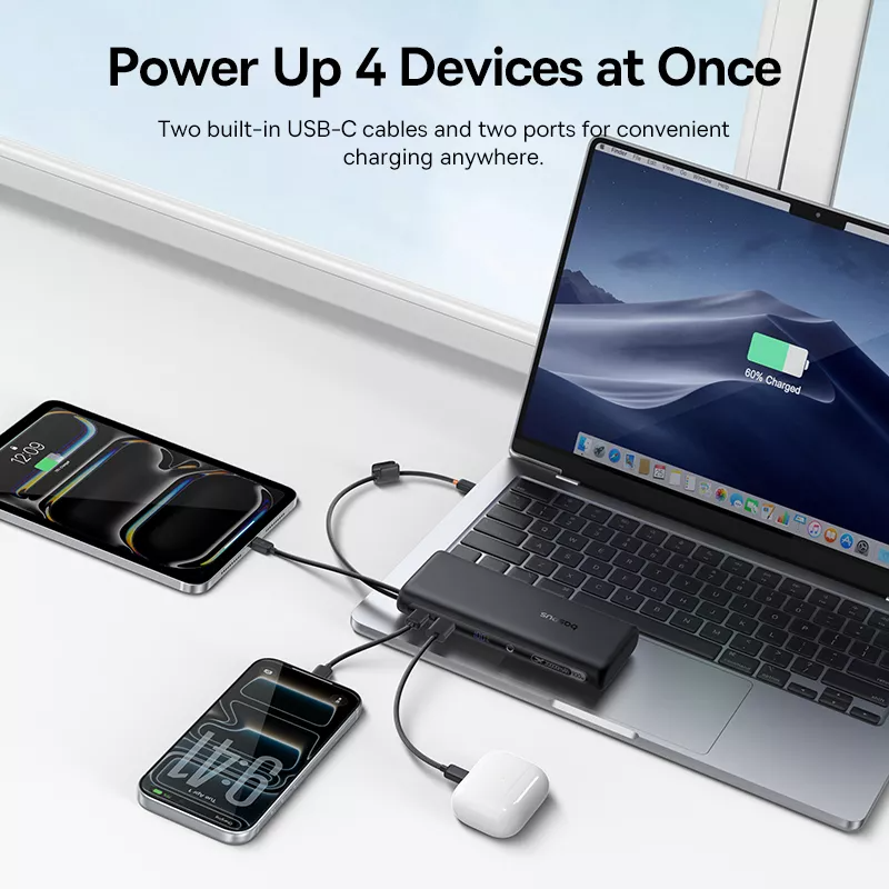 Baseus EnerFill FC41 External Battery, 20000mAh, 100W, QC + PD, 1 x USB-A - 3 x USB-C, Black E0028N03