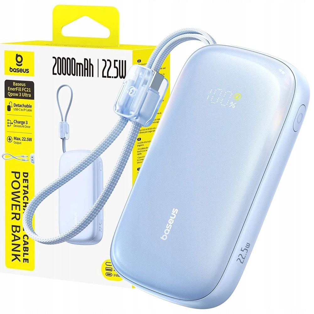 Externer Akku Baseus EnerFill FC21 Qpow 3 Ultra, 10000mAh, 22.5W, QC + PD, 1 x USB-A - 1 x USB-C, Blau E0027L03