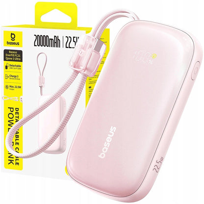 Baseus EnerFill FC21 Qpow 3 Ultra External Battery, 10000mAh, 22.5W, QC + PD, 1 x USB-A - 1 x USB-C, Pink E0027L02