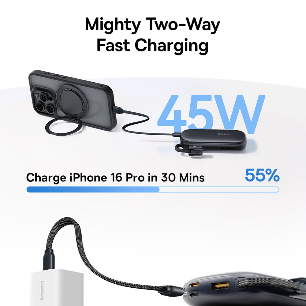 Externer Akku Baseus EnerFill FC21 Qpow 3 Ultra, 10000mAh, 45W, QC + PD, 1 x USB-A - 1 x USB-C, Rosa E0027Q02