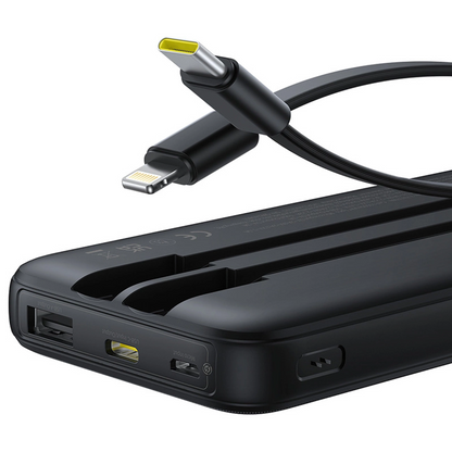 Externer Akku Baseus Lipow, 10000mAh, 22.5W, QC + PD, 1 x Lightning - 1 x USB-A - 2 x USB-C, Schwarz P10079101123-00
