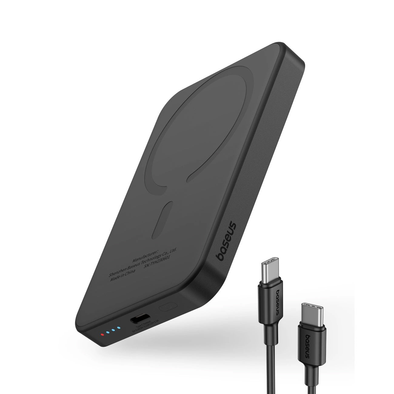 Baseus Magnetic Mini Wireless Externer Akku, 5000 mAh, 20 W, PD + FQI, 1 x QI – 1 x USB-C, Schwarz P10022107113-00