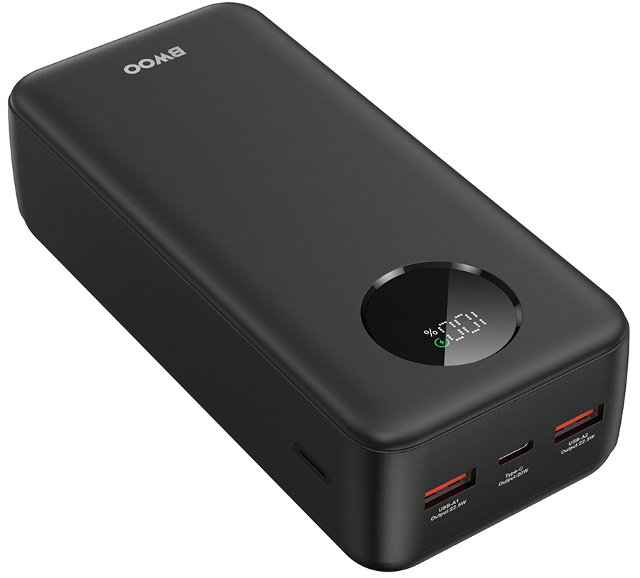 Externer Akku BWOO BO-P64, 30000mAh, 22.5W, QC + PD, 1 x USB-C - 2 x USB-A, Schwarz