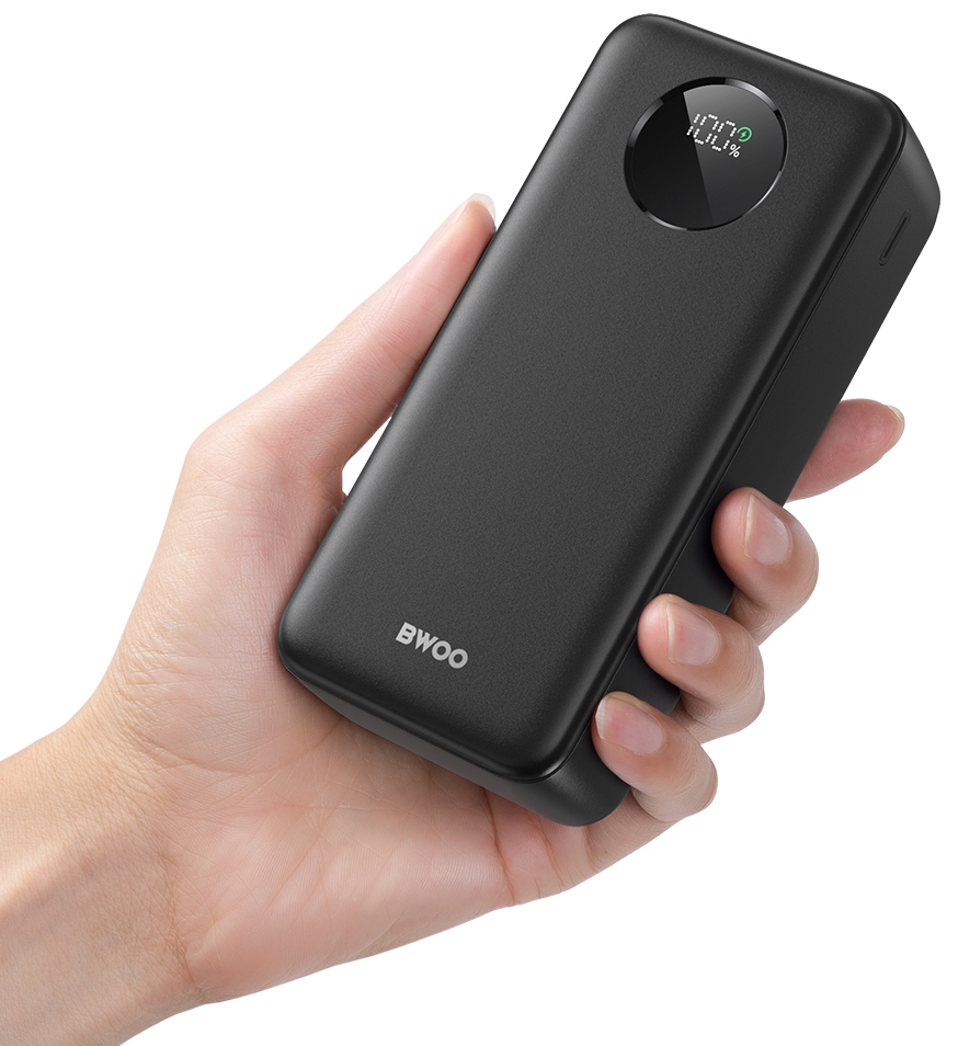 Externer Akku BWOO BO-P64, 30000mAh, 22.5W, QC + PD, 1 x USB-C - 2 x USB-A, Schwarz