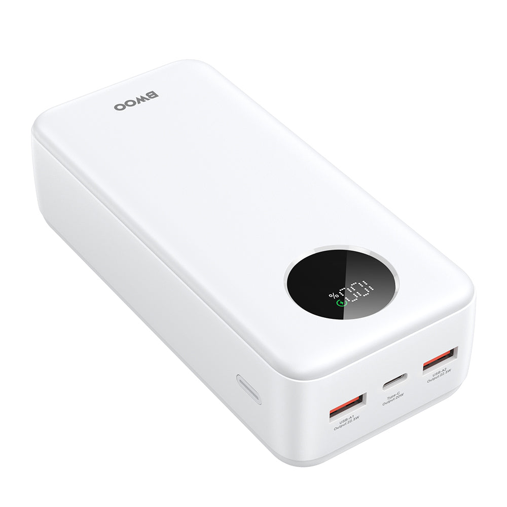 Externer Akku BWOO BO-P64, 30000mAh, 22.5W, QC + PD, 1 x USB-C - 2 x USB-A, Weiß