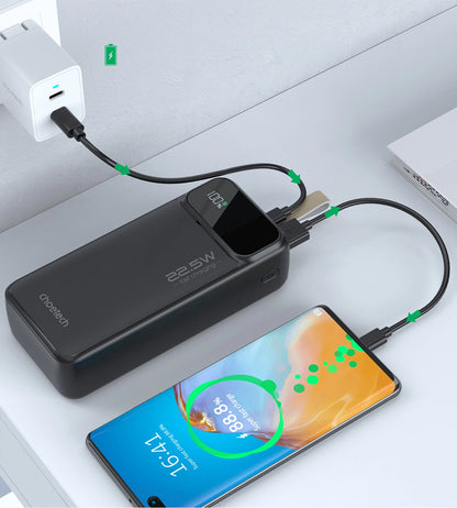 Externer Akku Choetech B730, 30000 mAh, 22,5 W, QC + PD, 1 x USB-C – 2 x USB-A, Schwarz