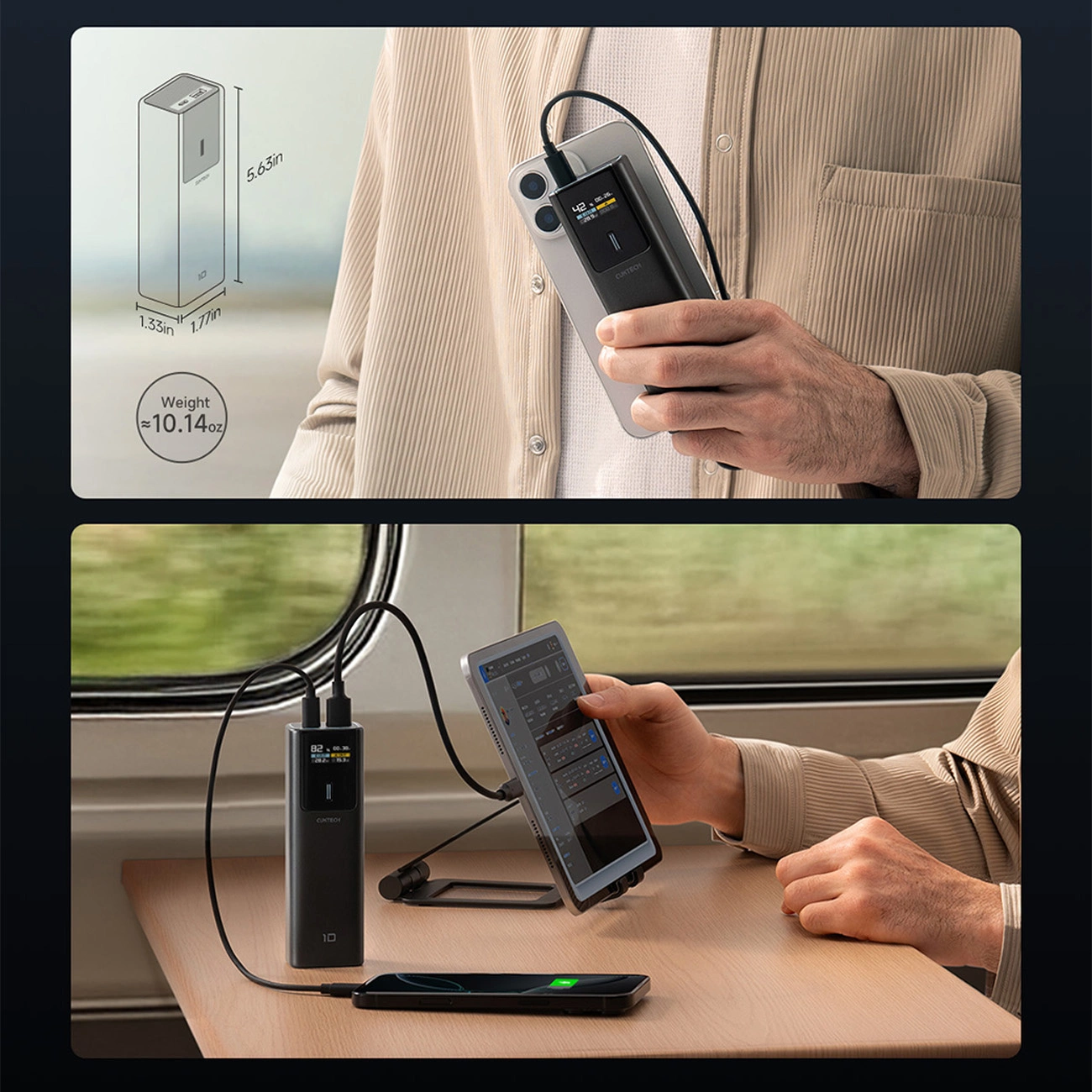 Cuktech External Battery, 10000mAh, 150W, QC + PD, 1 x USB-A - 1 x USB-C, Black CKPB100PGLBL