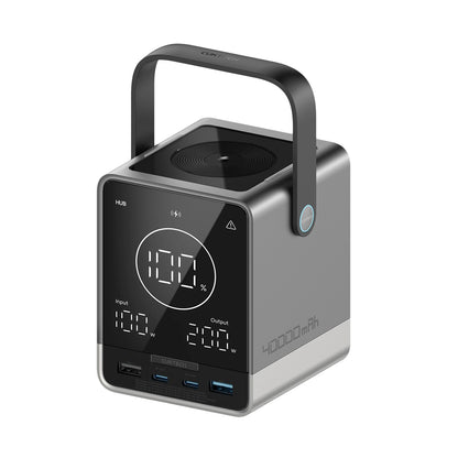 Externe Batterie Cuktech, 40000mAh, 300W, QC + PD + FQI, 1 x QI - 2 x USB-A - 2 x USB-C, Schwarz