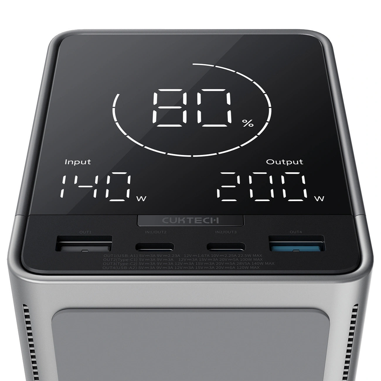 Externe Batterie Cuktech, 40000mAh, 300W, QC + PD + FQI, 1 x QI - 2 x USB-A - 2 x USB-C, Schwarz