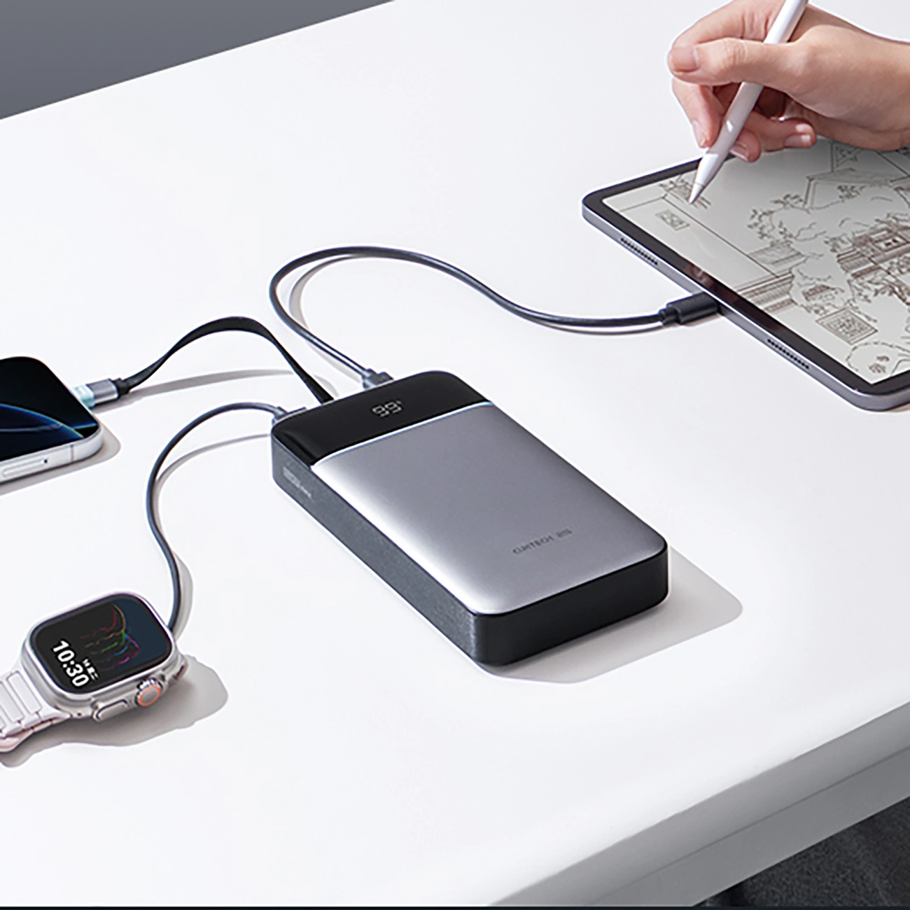 Cuktech LPB252N External Battery, 25000mAh, 120W, QC + PD, 1 x USB-A - 2 x USB-C, Gray