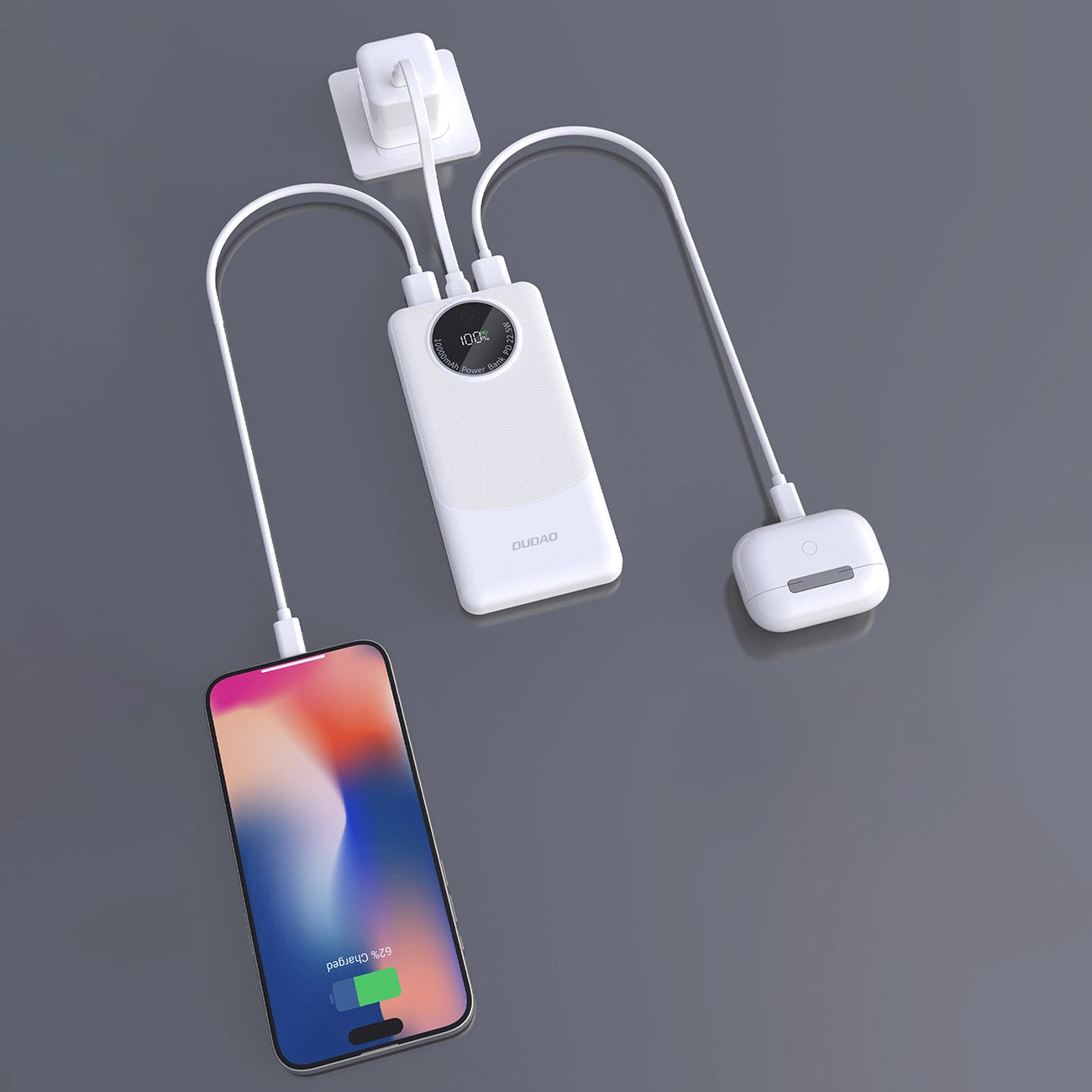 Externer Akku Dudao K12, 10000mAh, 22.5W, QC + PD, 1 x USB-C - 2 x USB-A, Weiß