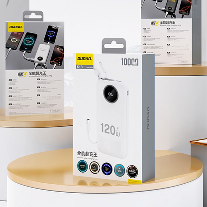 Externer Akku Dudao K13, 10000mAh, 120W, QC + PD, 1 x Lightning - 1 x USB-A - 2 x USB-C, Weiß