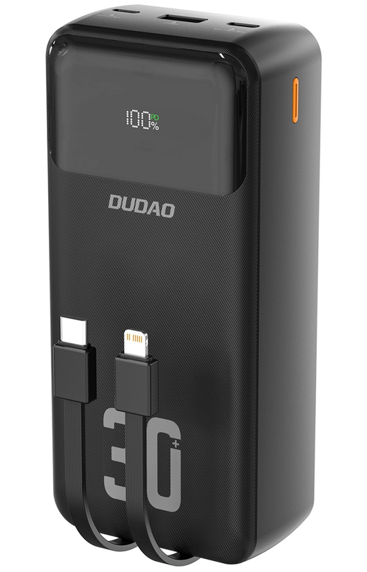 Dudao K15MAX External Battery, 30000mAh, 22.5W, QC + PD, 1 x USB-A - 2 x Lightning - 2 x USB-C, Black