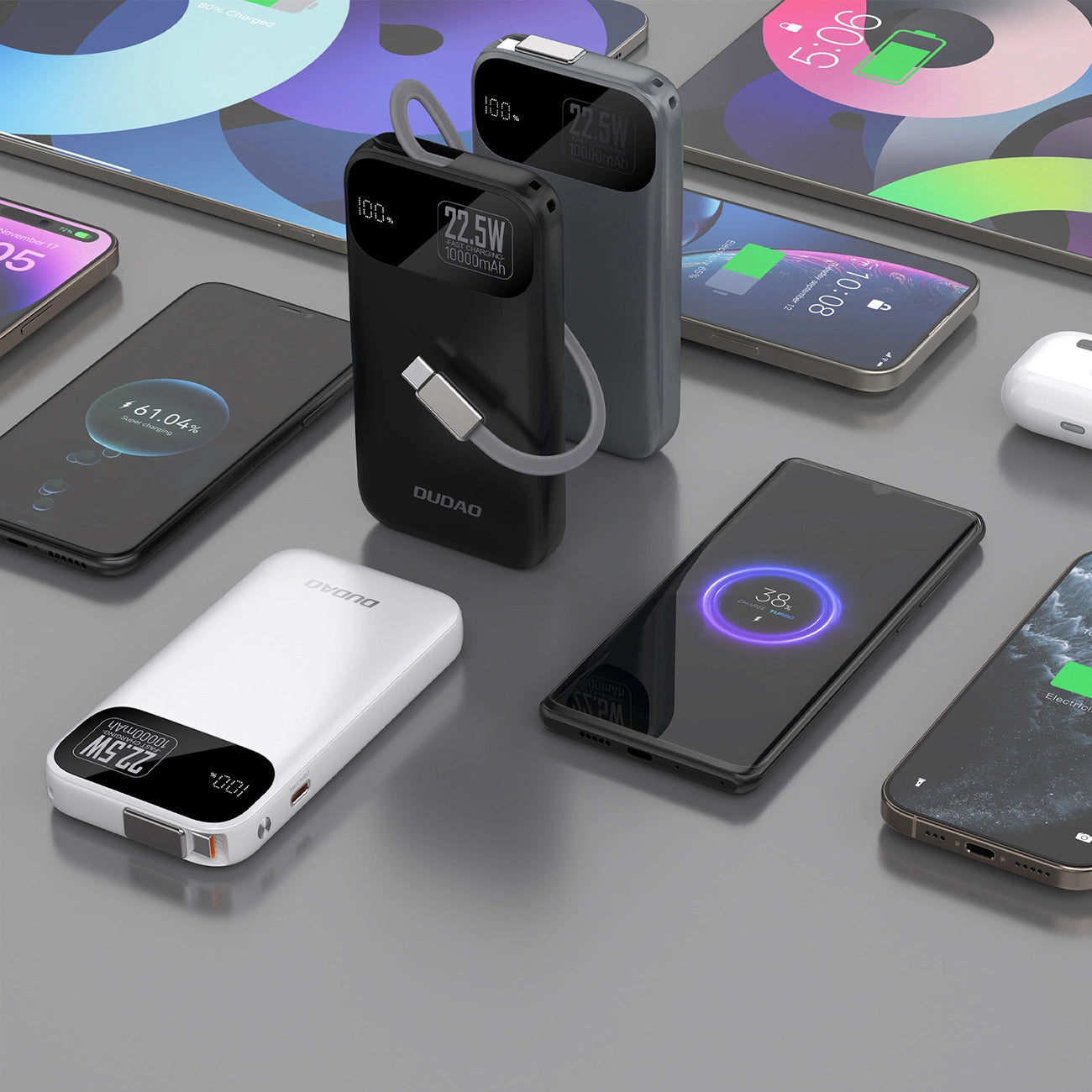 Dudao K31 External Battery, 10000mAh, 22.5W, PD, 2 x USB-C, Black