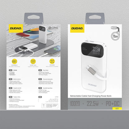 Externer Akku Dudao K31, 10000mAh, 22.5W, PD, 2 x USB-C, Weiß