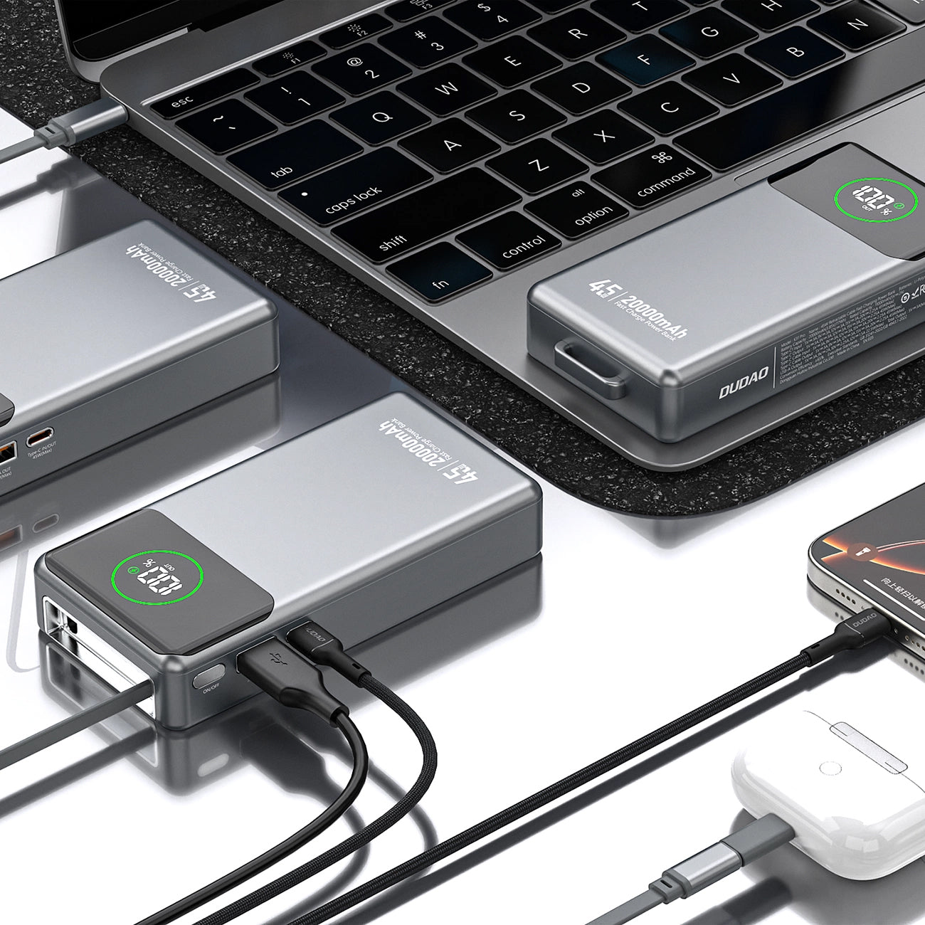 Dudao K31 Pro External Battery, 20000mAh, 45W, QC + PD, 1 x USB-A - 2 x USB-C, Gray