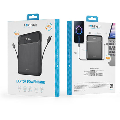 Forever TB-200 Externer Akku, 20000 mAh, 100 W, QC + PD, 1 x Lightning – 2 x USB-C – 2 x USB-A, Schwarz