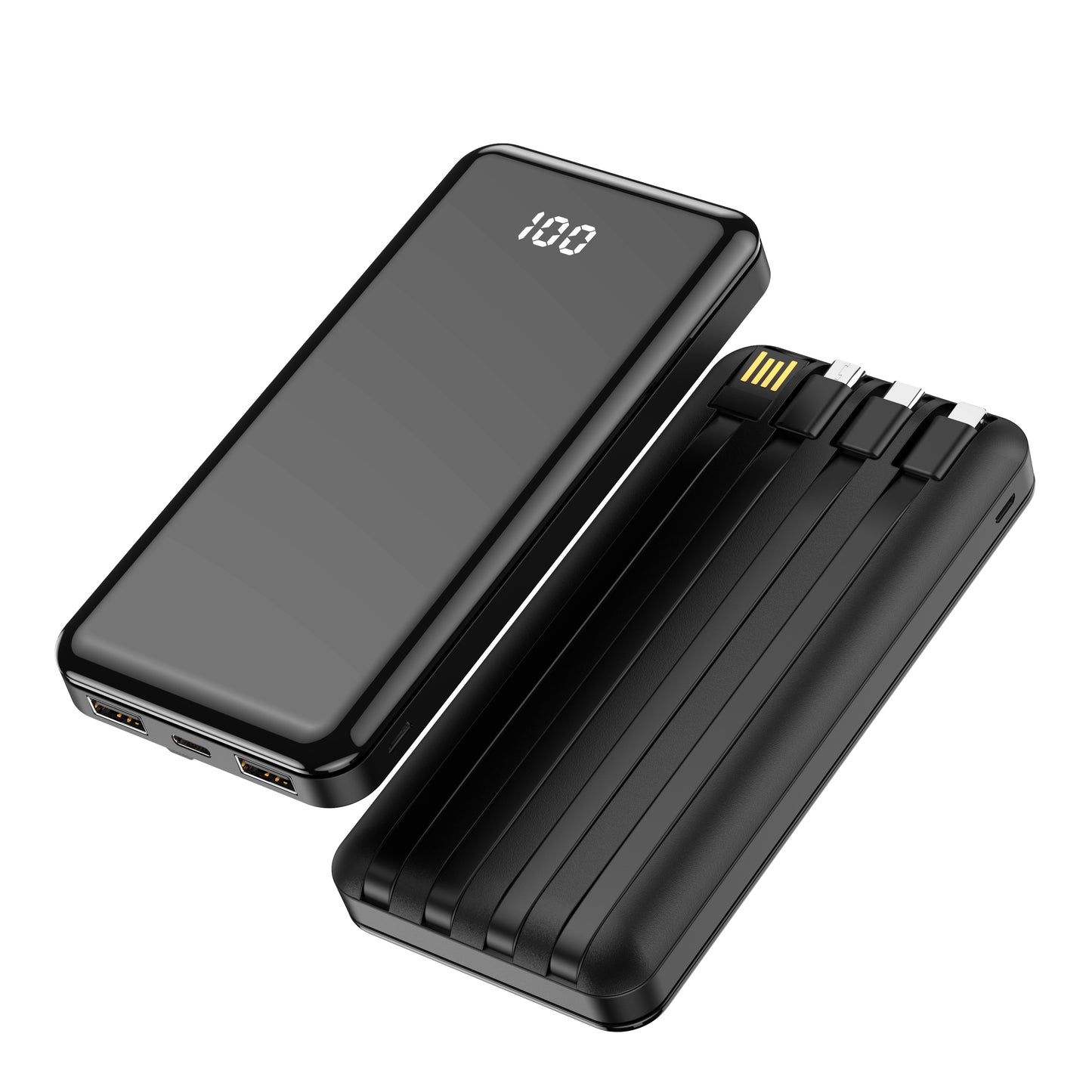 Forever TB-411 Externer Akku, 10000 mAh, 10 W, 1 x Lightning – 1 x microUSB – 1 x USB-C – 2 x USB-A, Schwarz